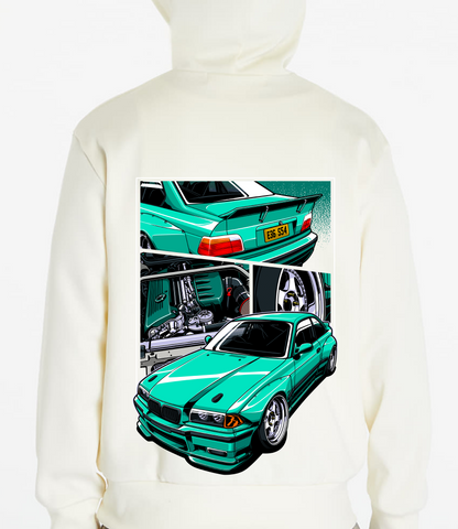 KDK | BMW E36 HOODIE - Ivory/Mint Green